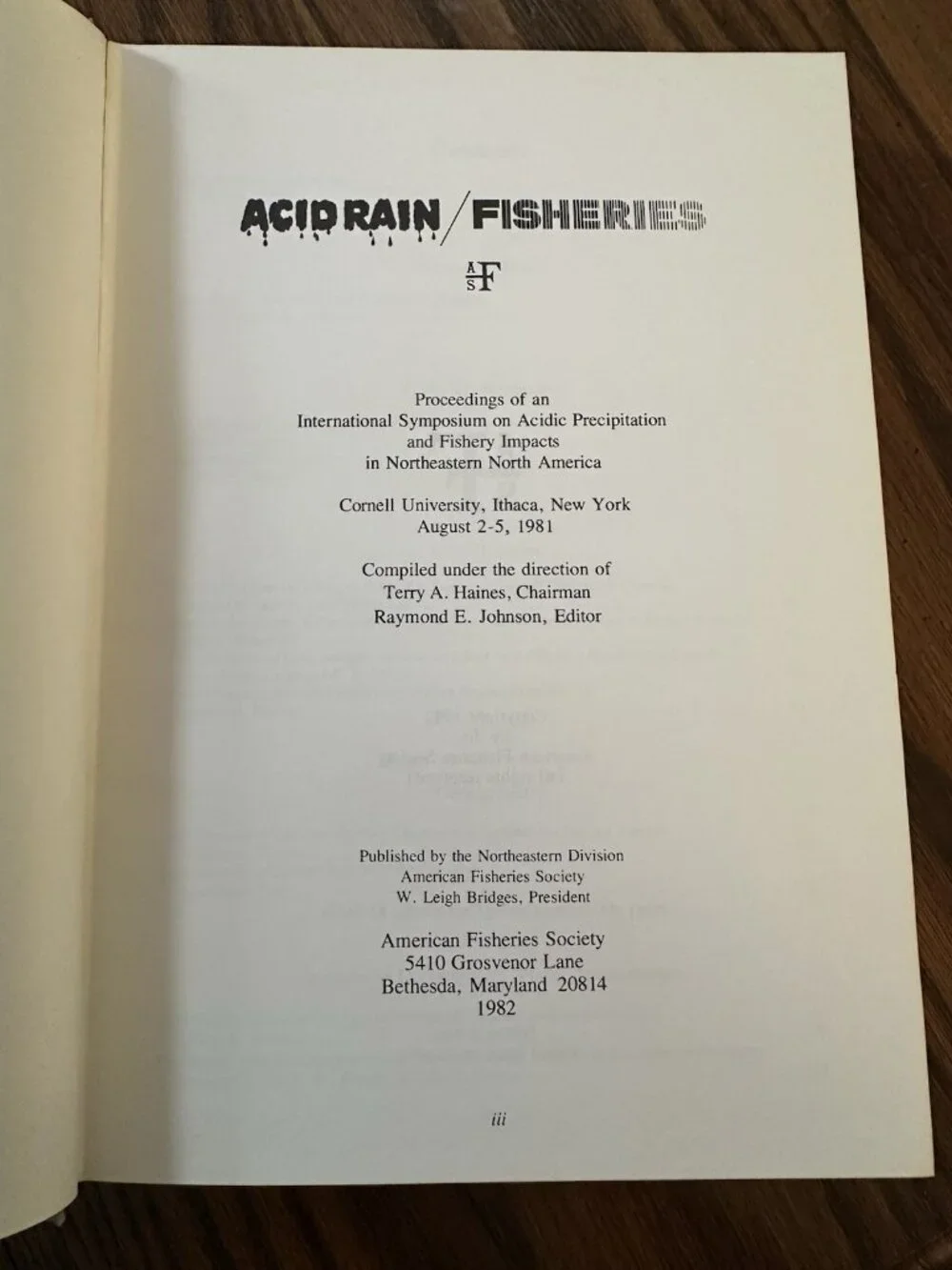 Acid‎ Rain/Fisheries Northeastern Division American Fisheries Society 1981